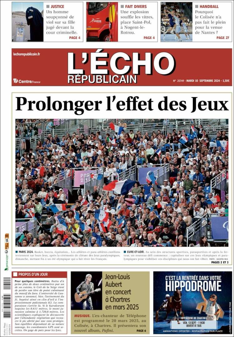 Portada de L'Echo Républicain (Francia)