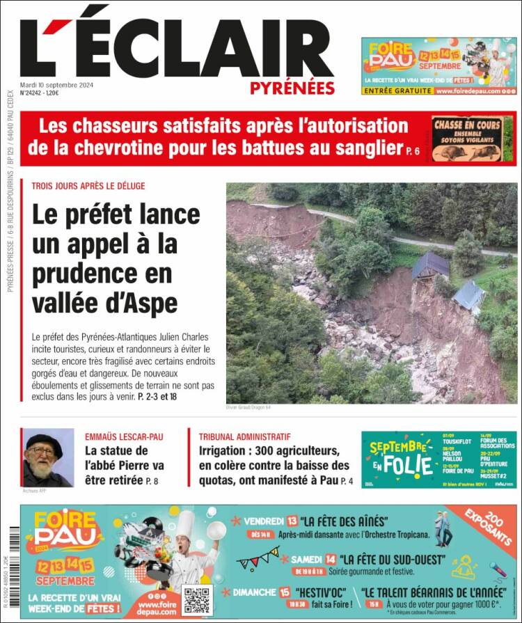 Portada de L'Eclair des Pyrénées (Francia)