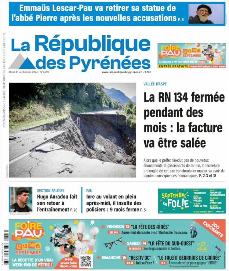 Portada de La République des Pyrénées (Francia)