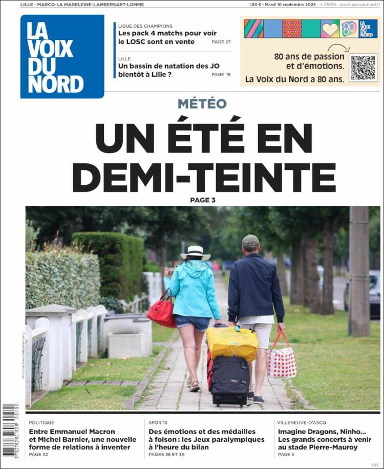 Portada de La Voix du Nord (Francia)