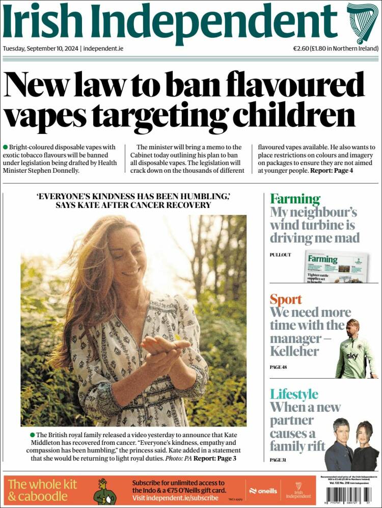 Portada de Irish Independent (Irlanda)