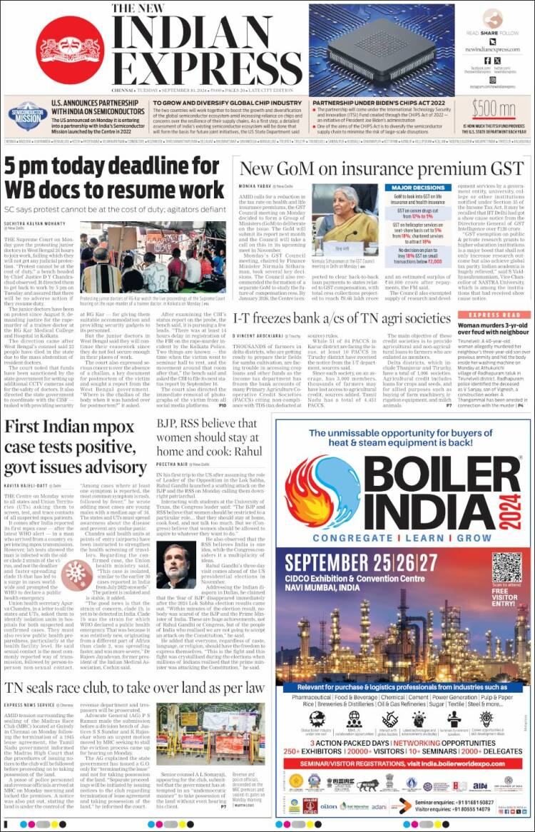 Portada de New Indian Express (India)