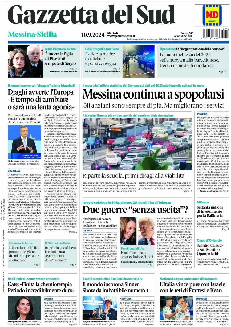 Portada de Gazzetta del Sud (Italia)