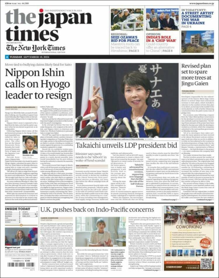 Portada de The Japan Times (Japon)
