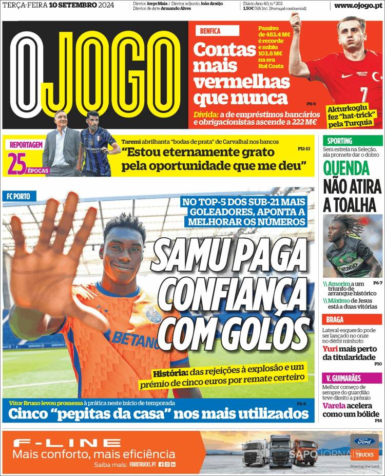 Portada de O Jogo (Portugal)