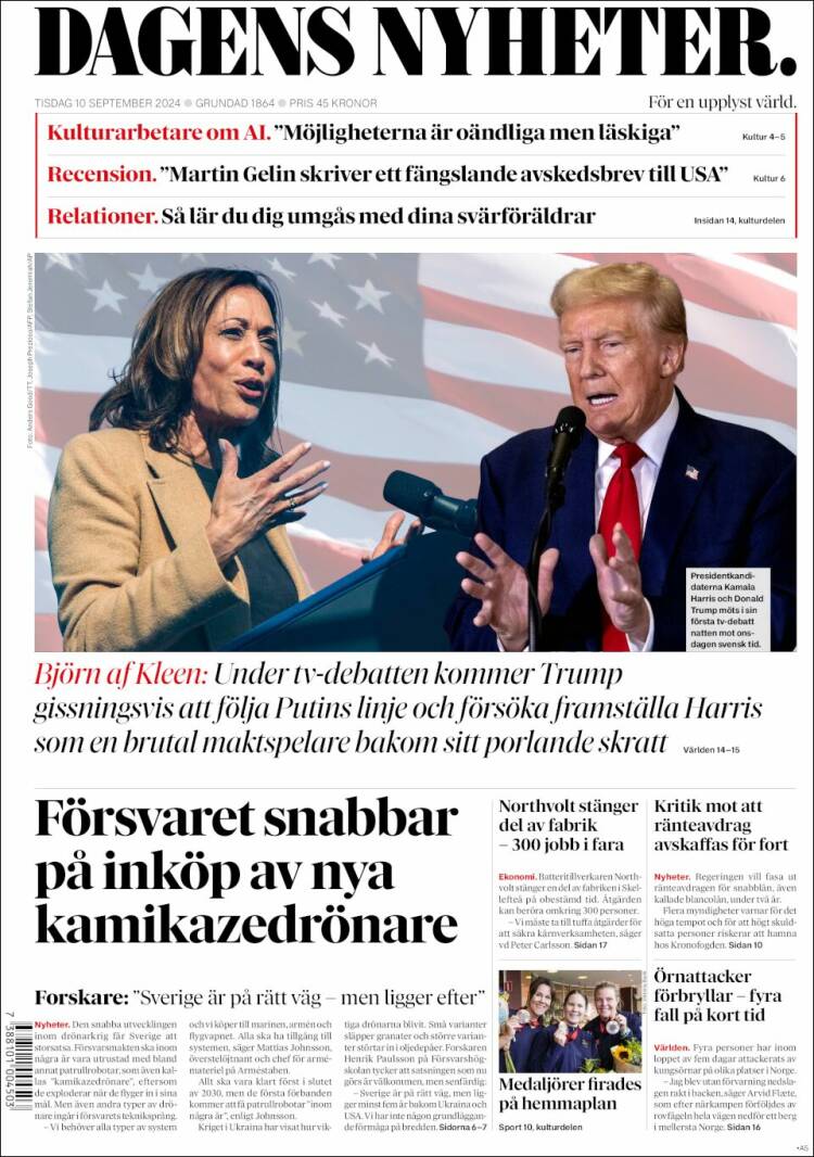 Portada de Dagens Nyheter (Suecia)