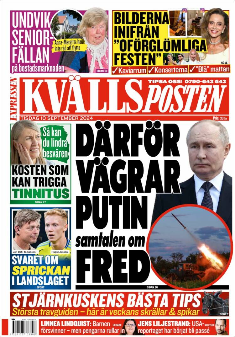 Portada de Kvällsposten (Suecia)