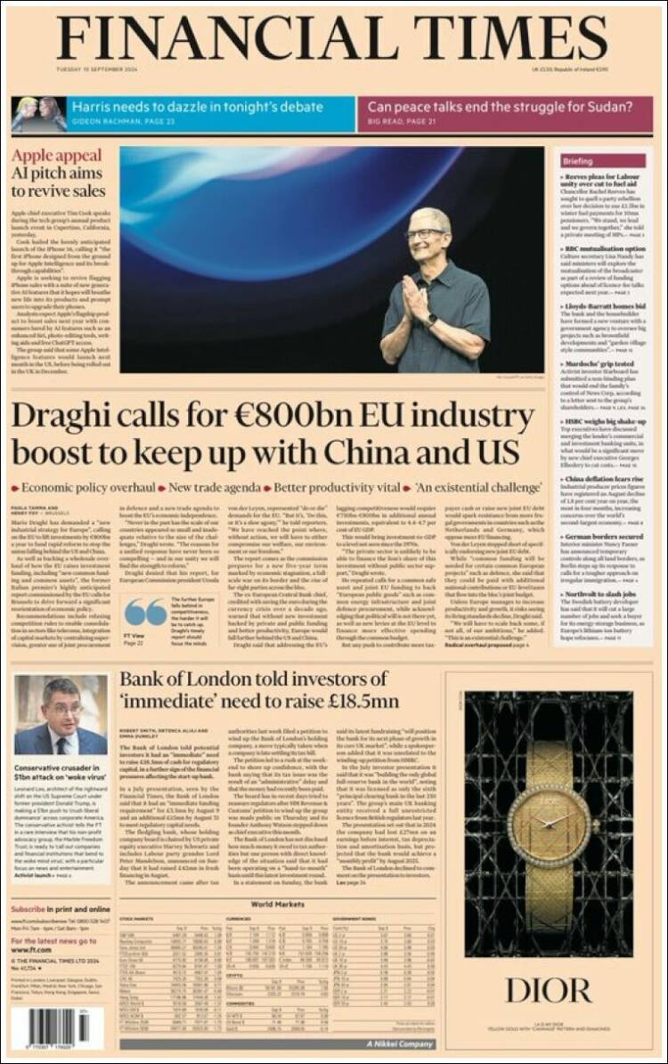 Portada de Financial Times (Reino Unido)