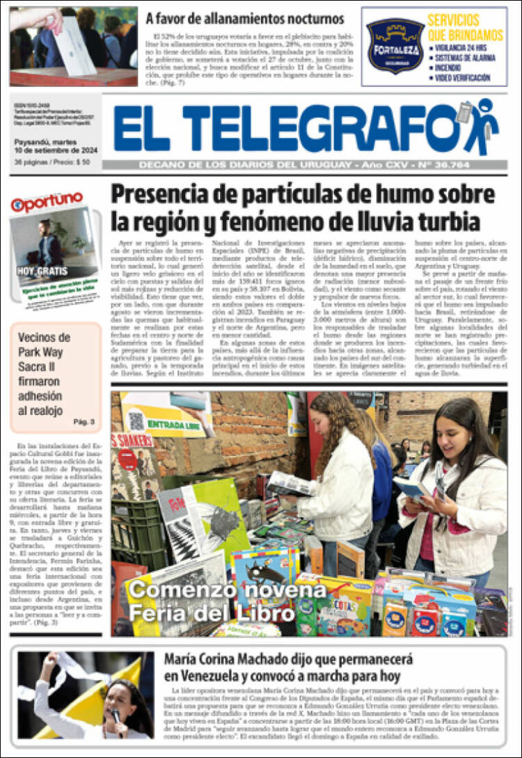 Portada de El Telégrafo (Uruguay)