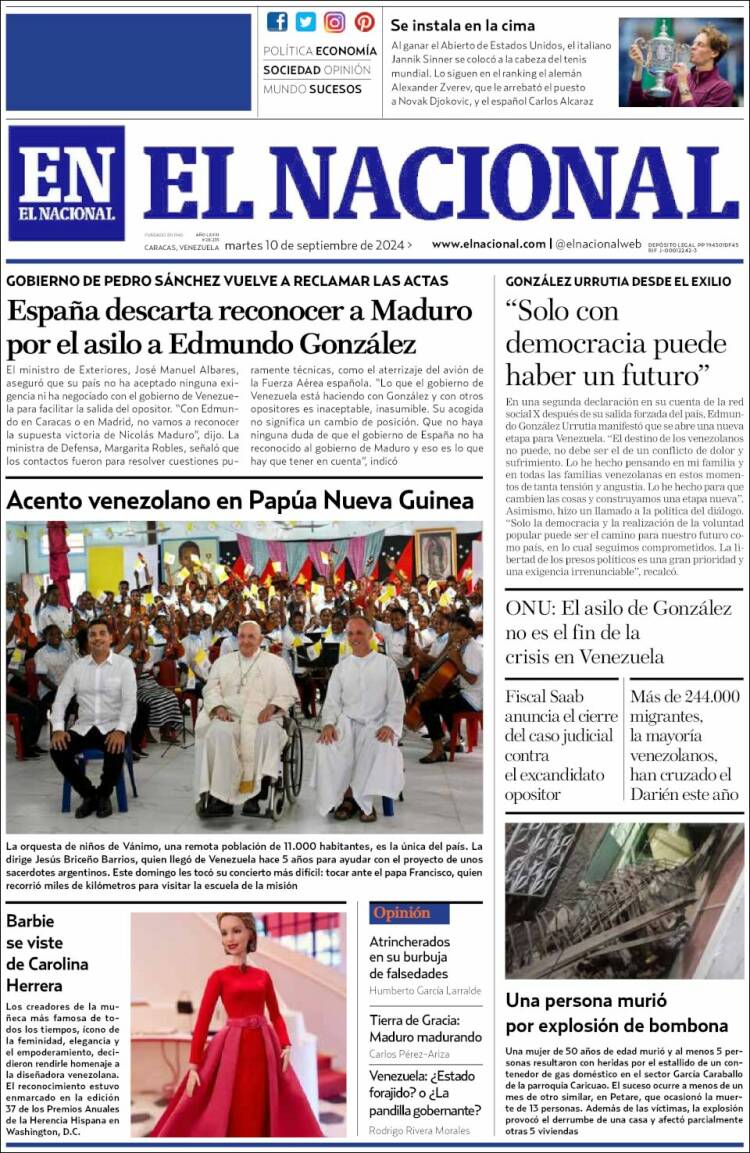 Portada de El Nacional (Venezuela)