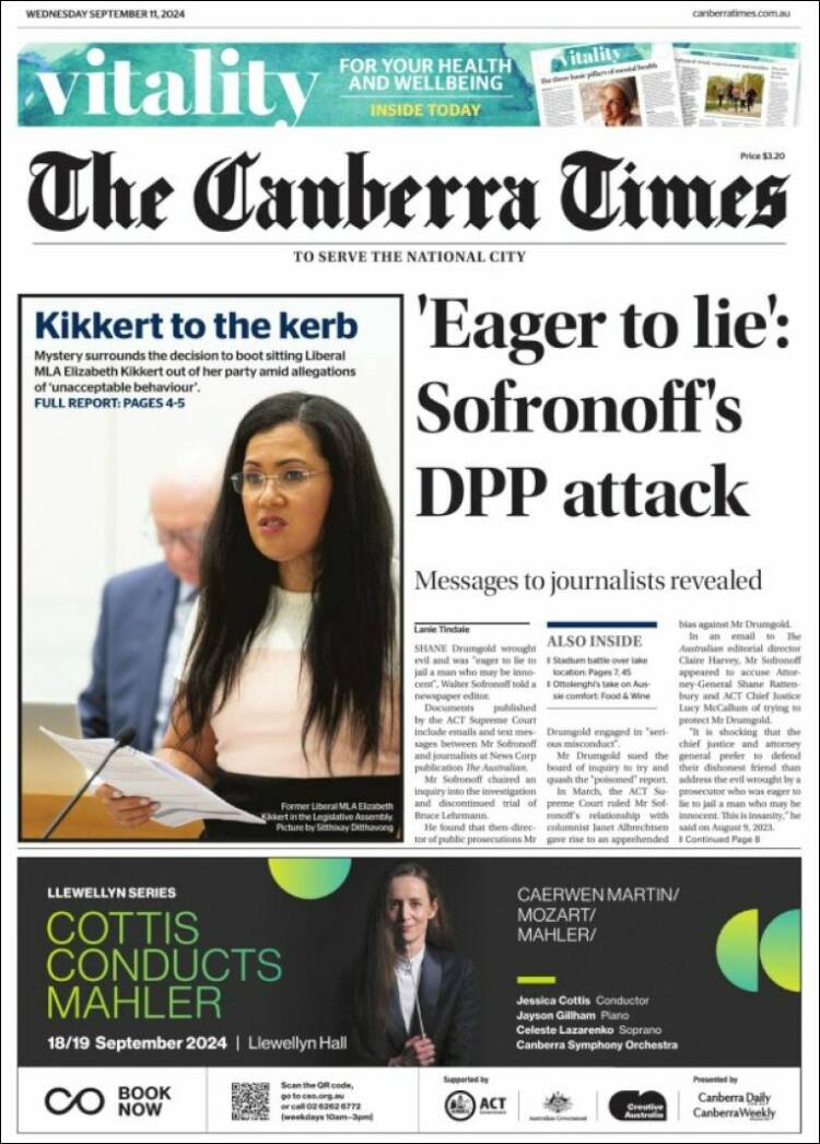 Portada de The Canberra Times (Australia)