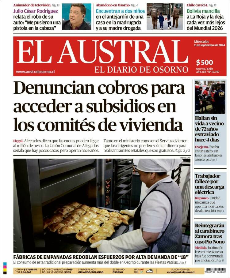 Portada de El Austral de Osorno (Chile)