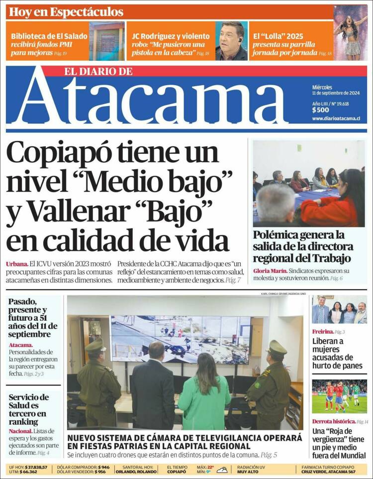 Portada de Diario de Atacama (Chile)