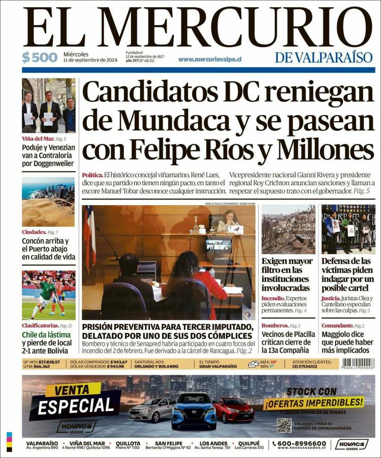 Portada de Mercurio de Valparaiso (Chile)