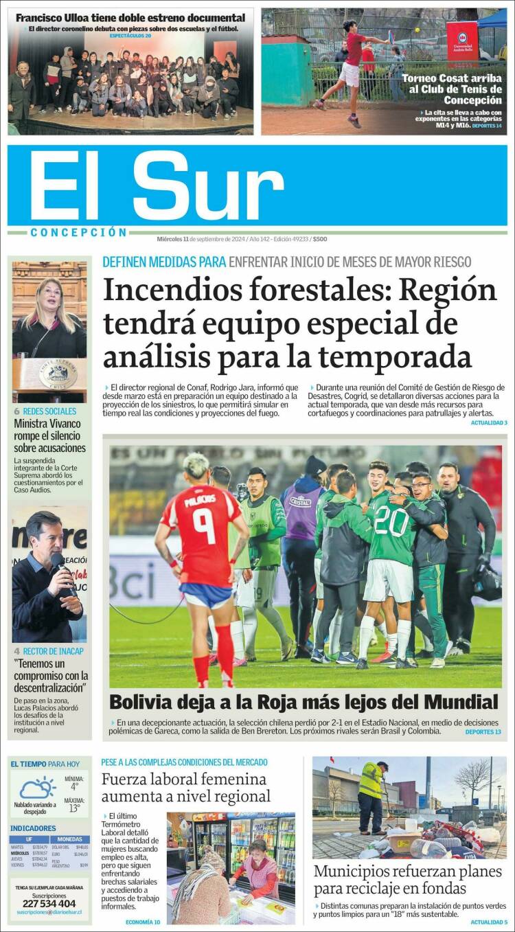 Portada de El Sur (Chile)