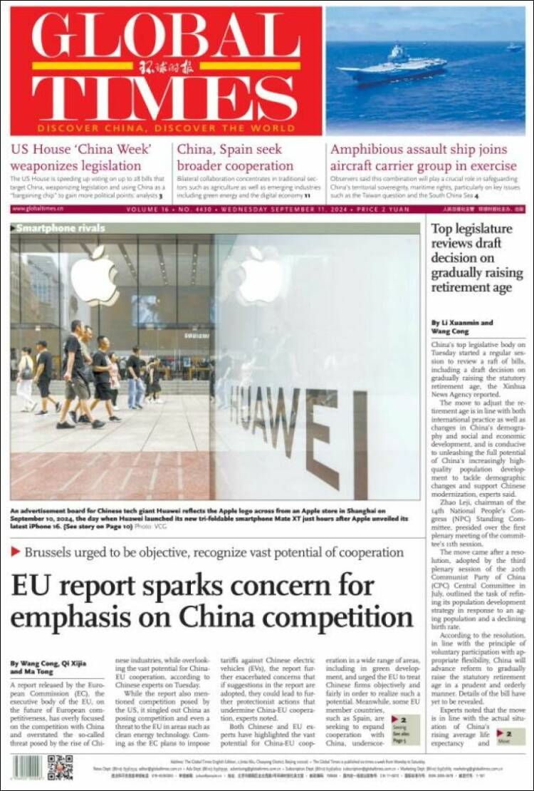 Portada de The Global Times (China)