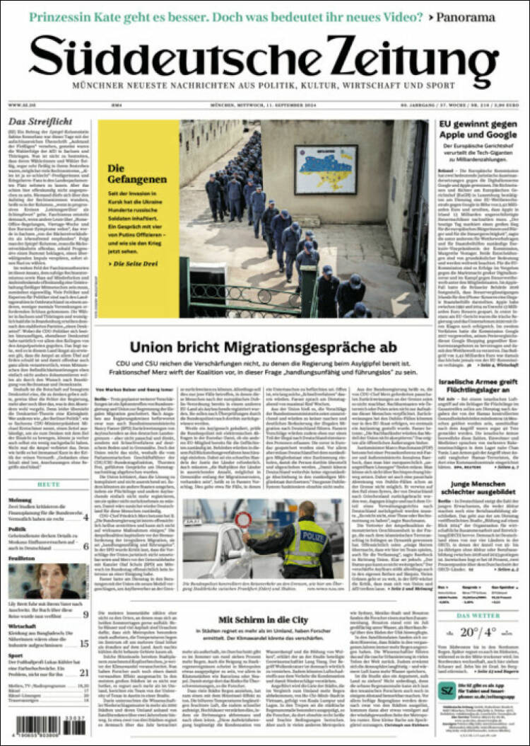 Portada de Sueddeutsche (Alemania)