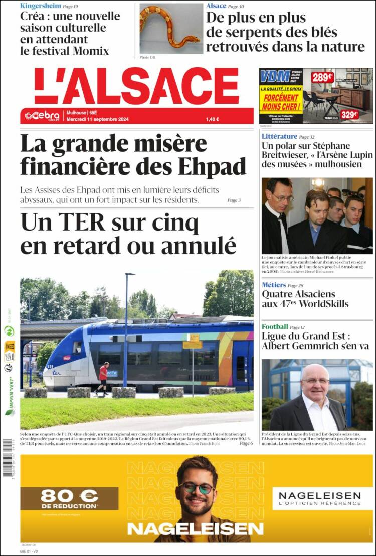 Portada de Journal L'Alsace (Francia)