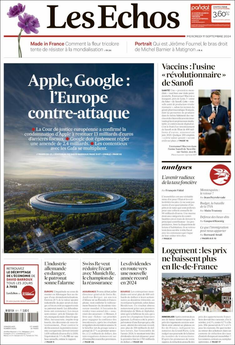 Portada de Les Echos (Francia)