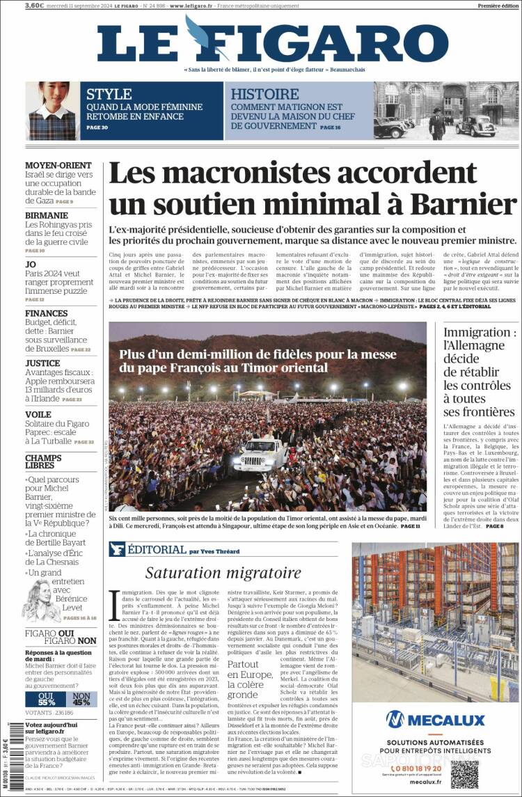 Portada de Le Figaro (Francia)