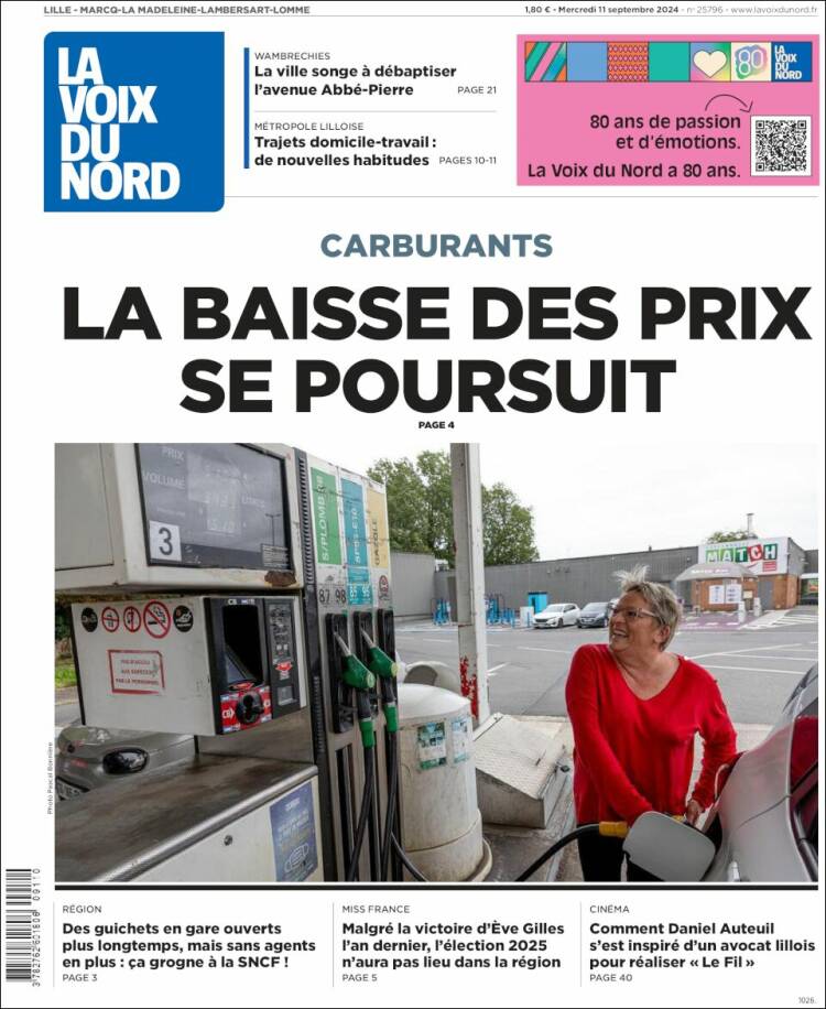 Portada de La Voix du Nord (Francia)