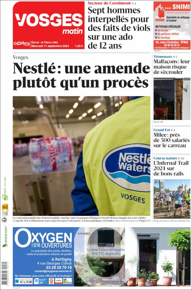 Portada de Vosges Matin (Francia)