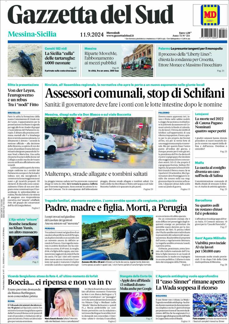 Portada de Gazzetta del Sud (Italia)