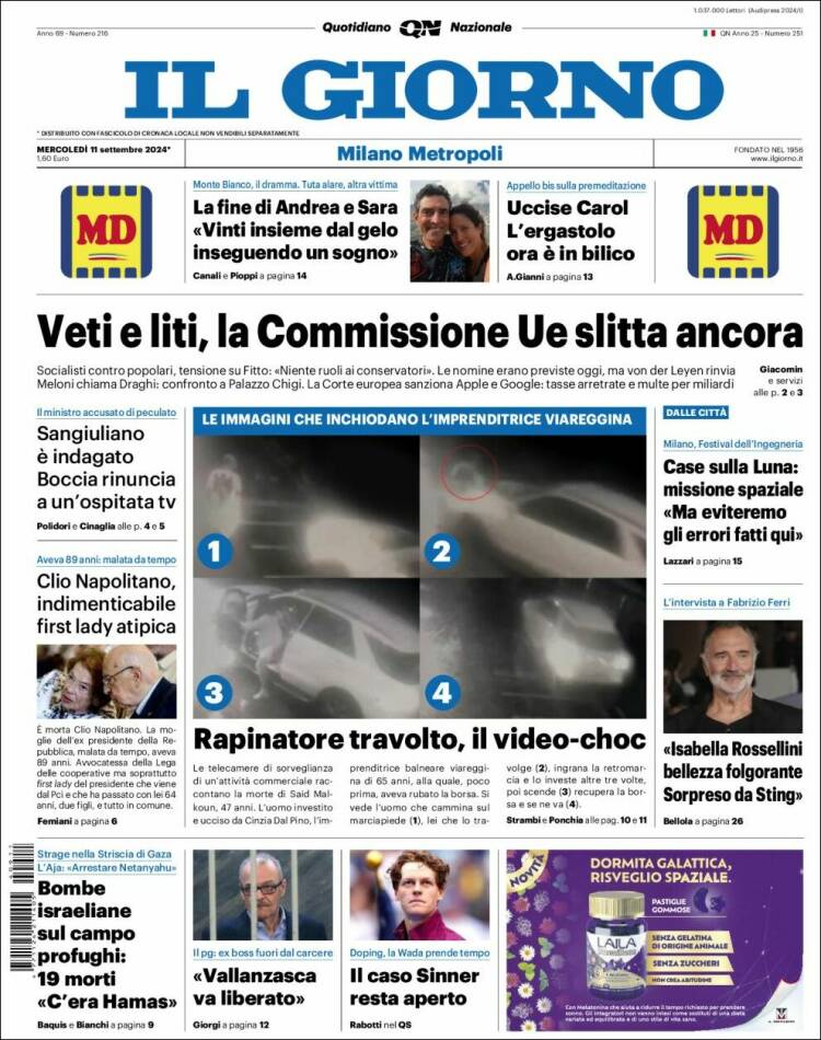 Portada de Il Giorno (Italia)
