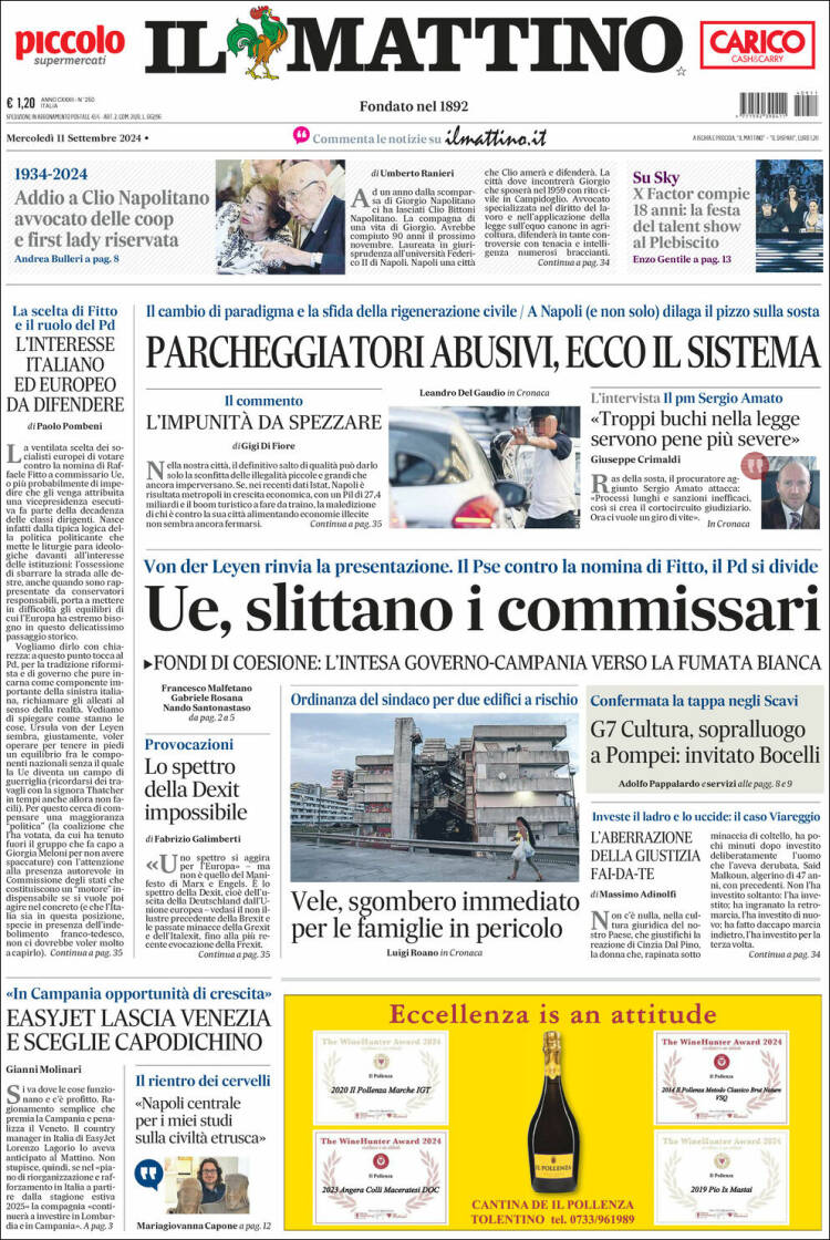 Portada de Il Mattino (Italia)