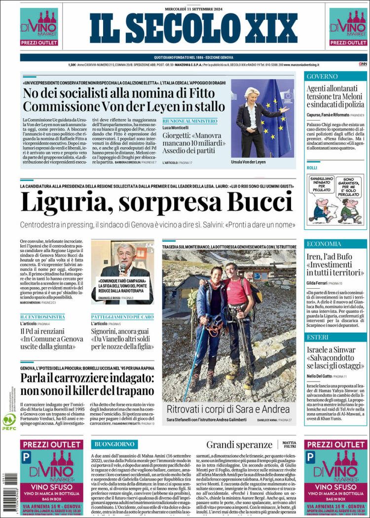 Portada de Il Secolo XIX (Italia)