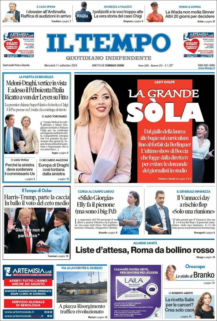 Portada de Il Tempo (Italia)