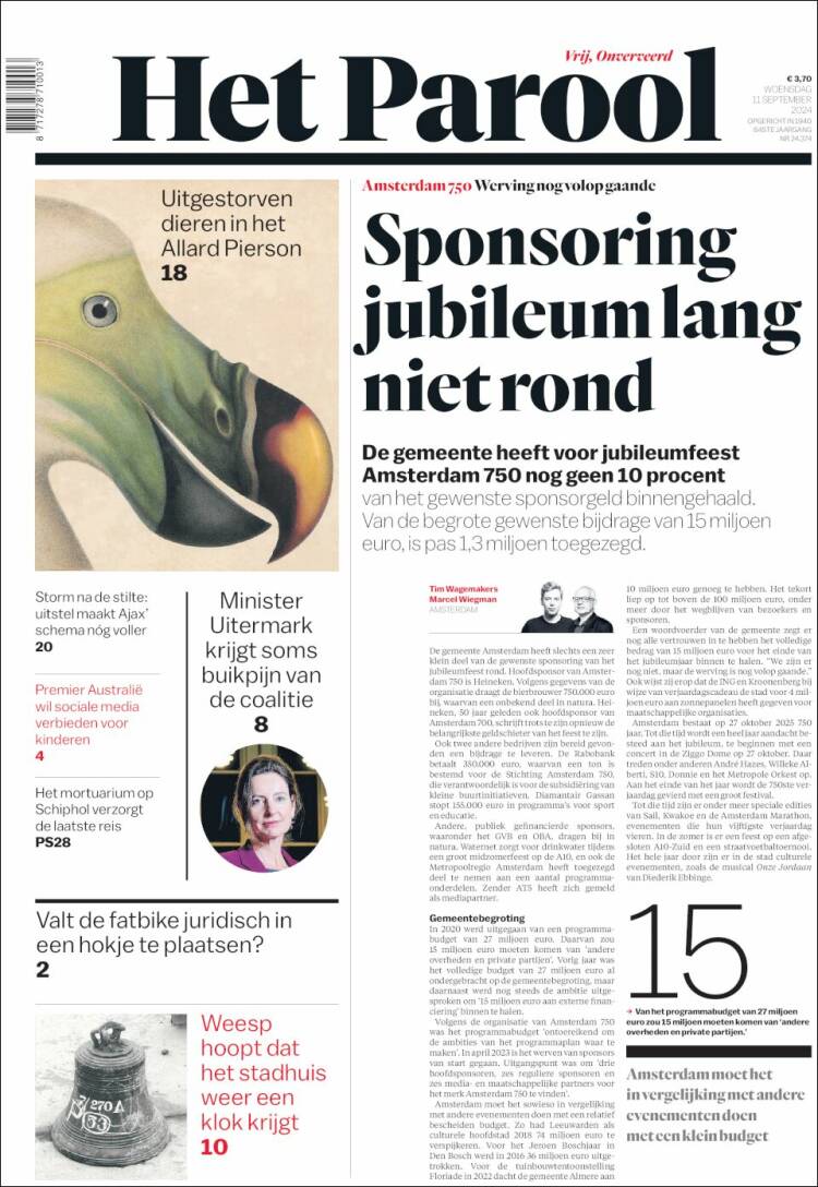 Portada de Het Parool (Pa&iacute;ses Bajos)