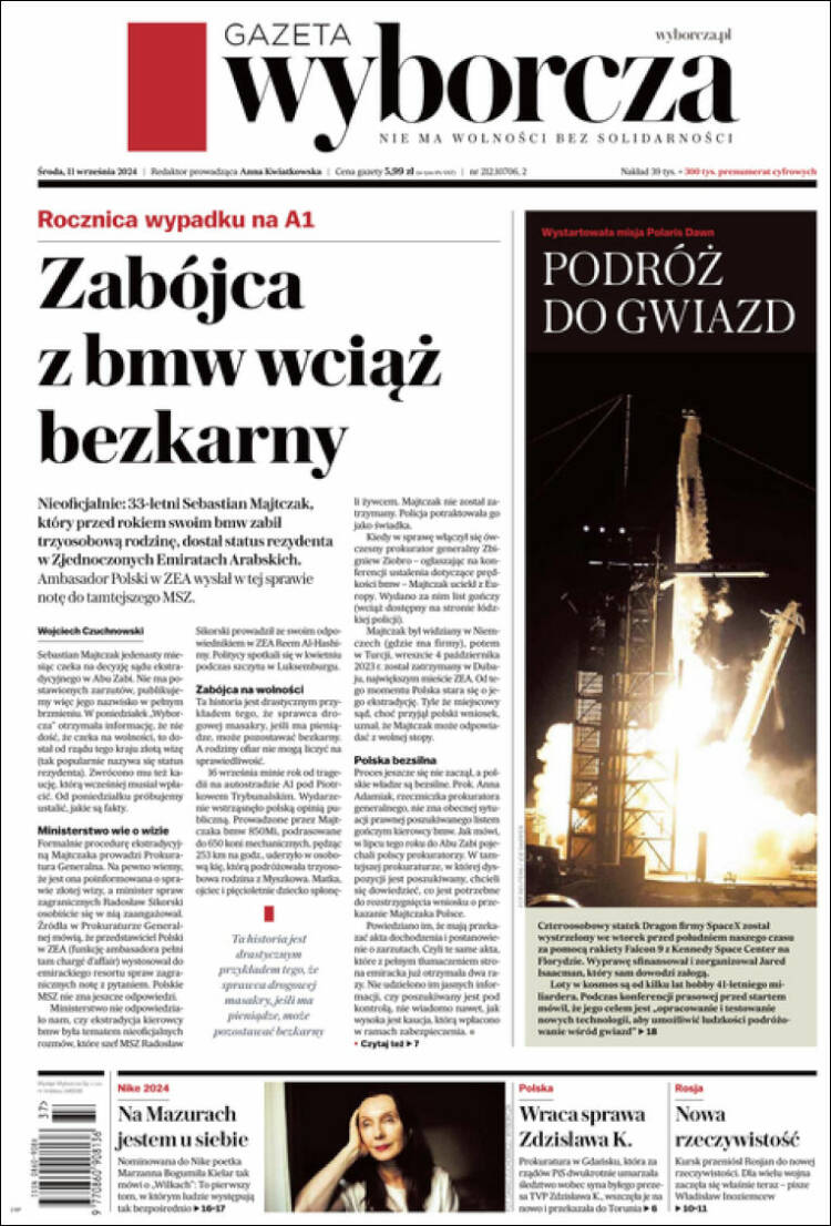 Portada de Gazeta Wyborcza (Polonia)