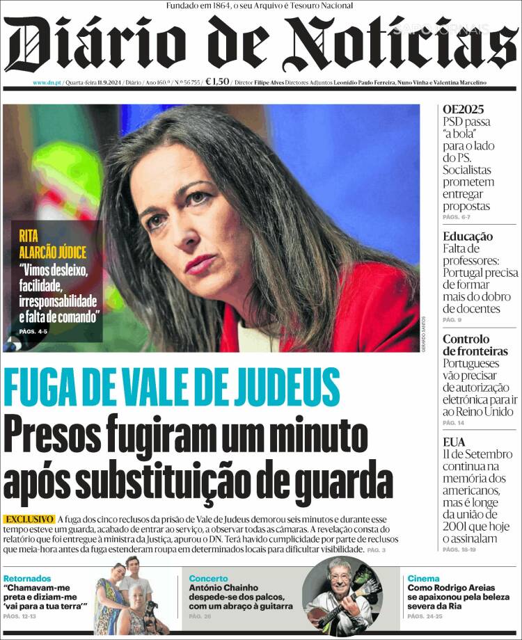 Portada de Diário de Noticias (Portugal)