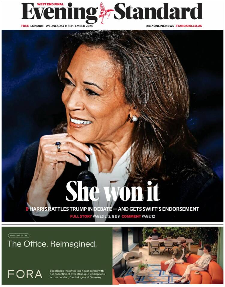 Portada de Evening Standard (Reino Unido)