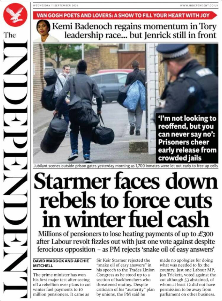 Portada de The Independent (Reino Unido)