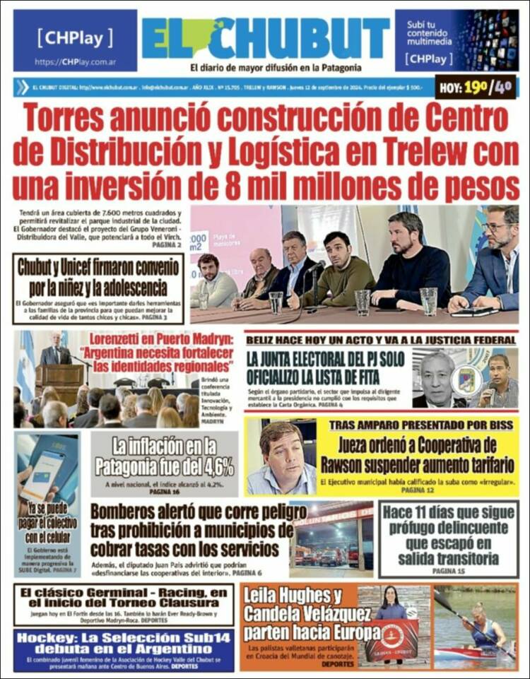Portada de El Chubut (Argentina)