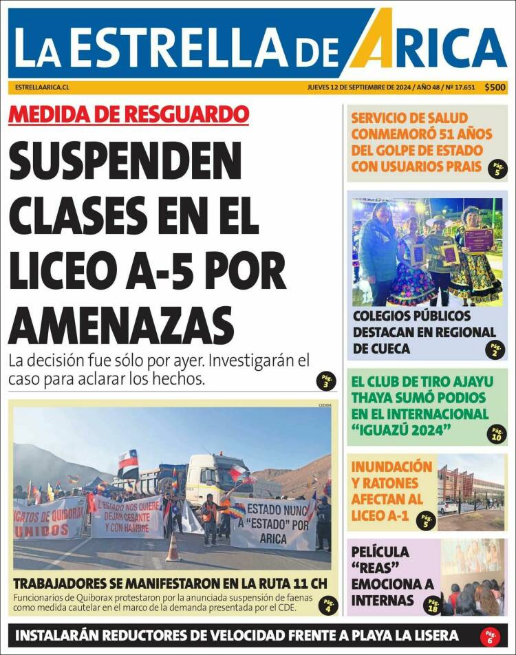 Portada de La Estrella de Arica (Chile)