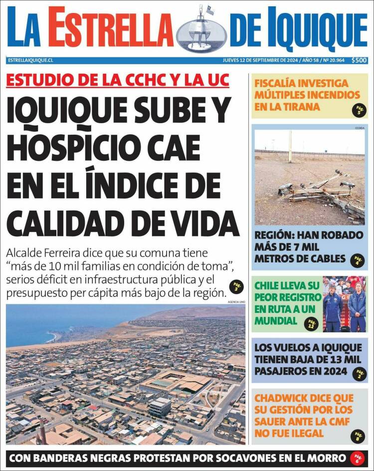 Portada de La Estrella de Iquique (Chile)