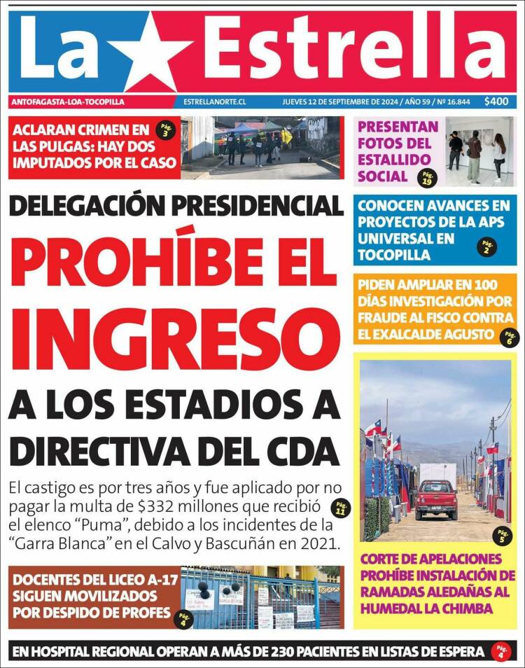 Portada de La Estrella de Loa (Chile)