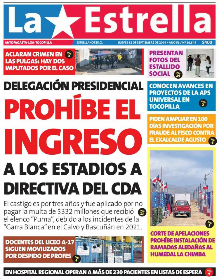 Portada de La Estrella del Norte (Chile)