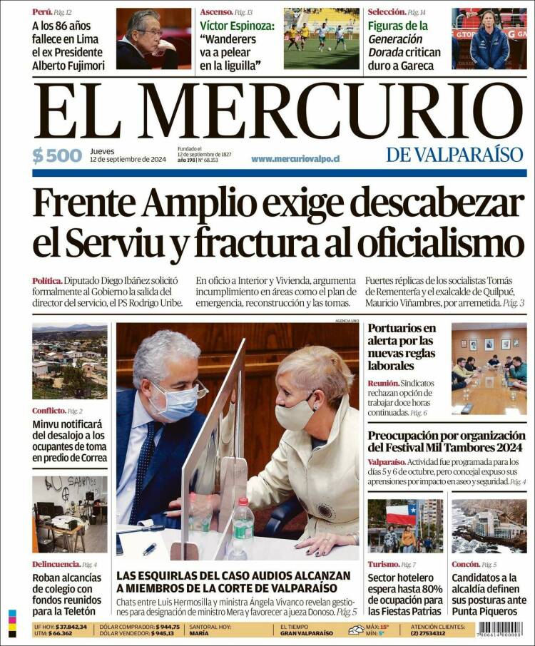 Portada de Mercurio de Valparaiso (Chile)
