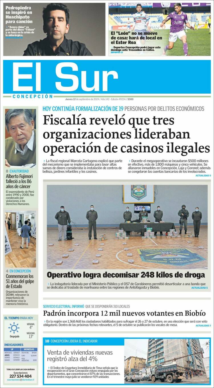 Portada de El Sur (Chile)