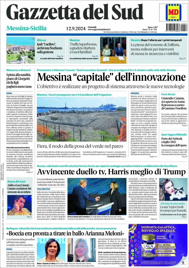 Portada de Gazzetta del Sud (Italia)