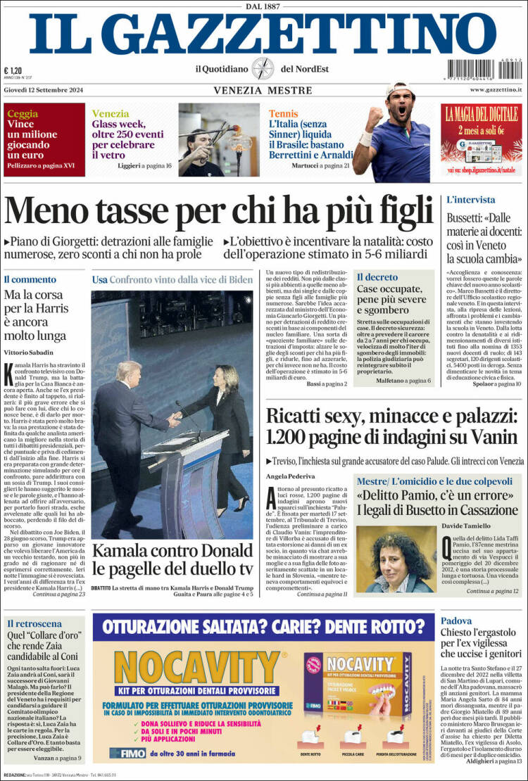Portada de Il Gazzettino (Italia)