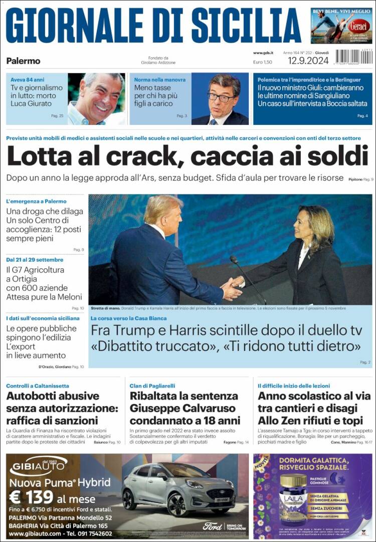 Portada de Giornale di Sicilia (Italia)