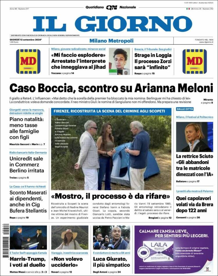 Portada de Il Giorno (Italia)