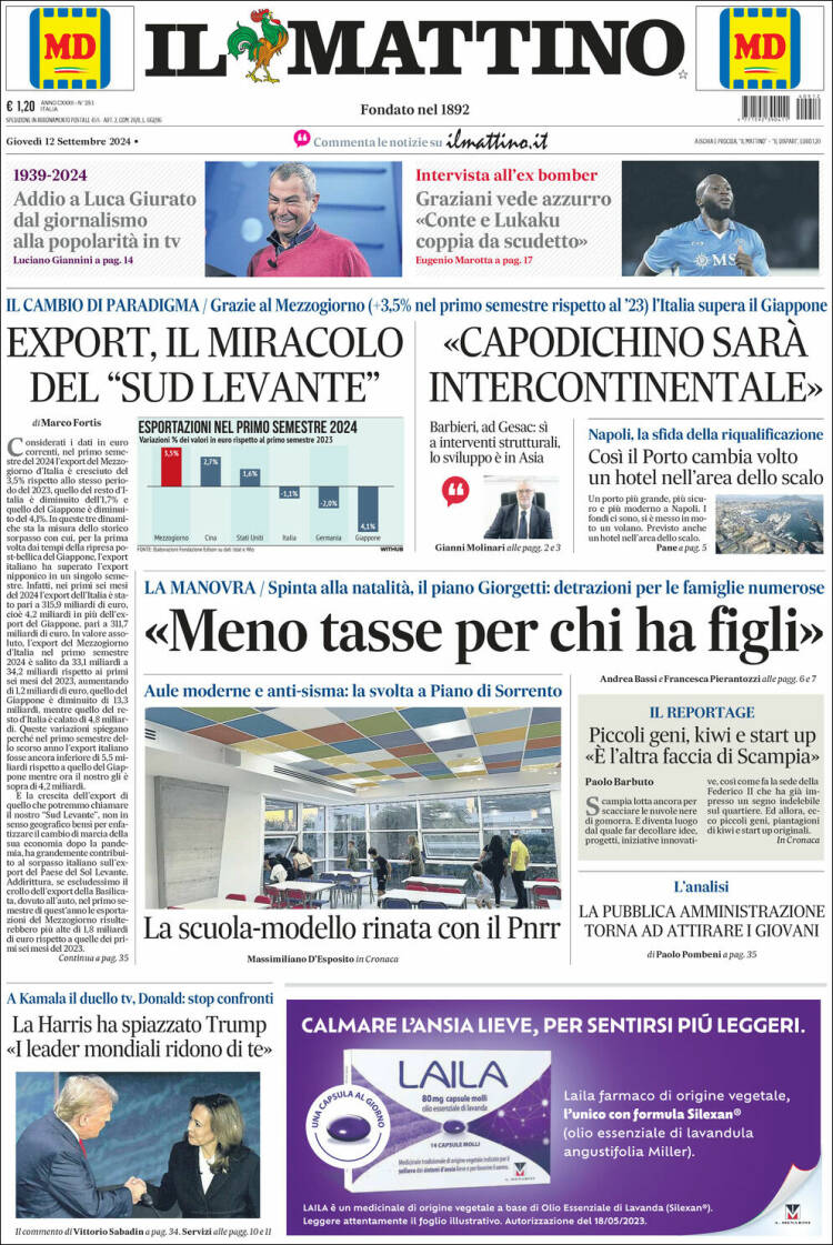 Portada de Il Mattino (Italia)