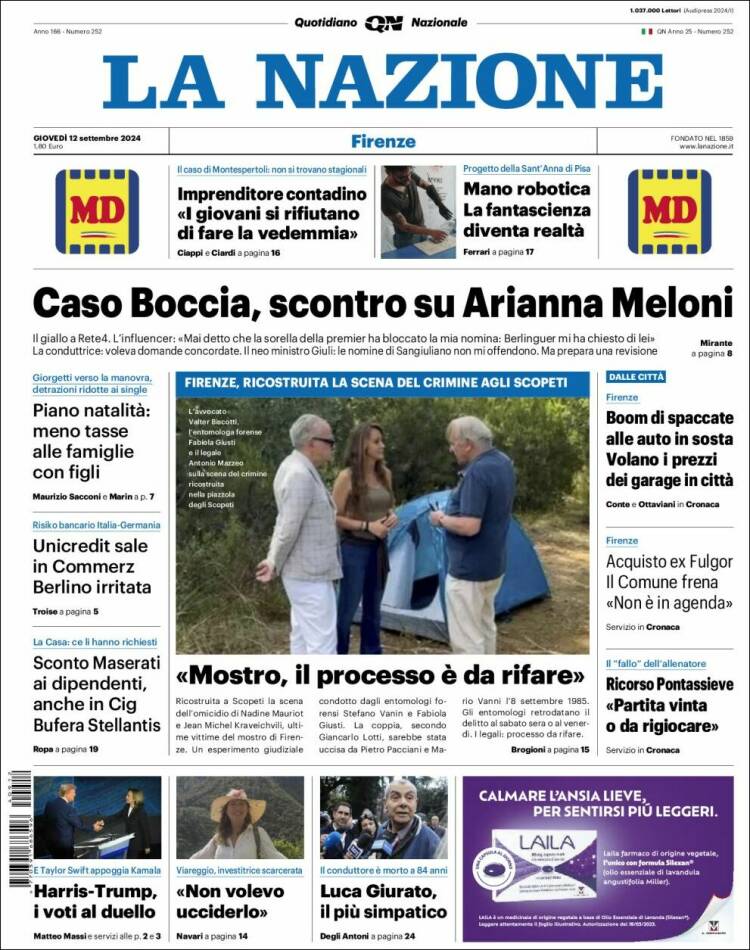 Portada de La Nazione (Italia)