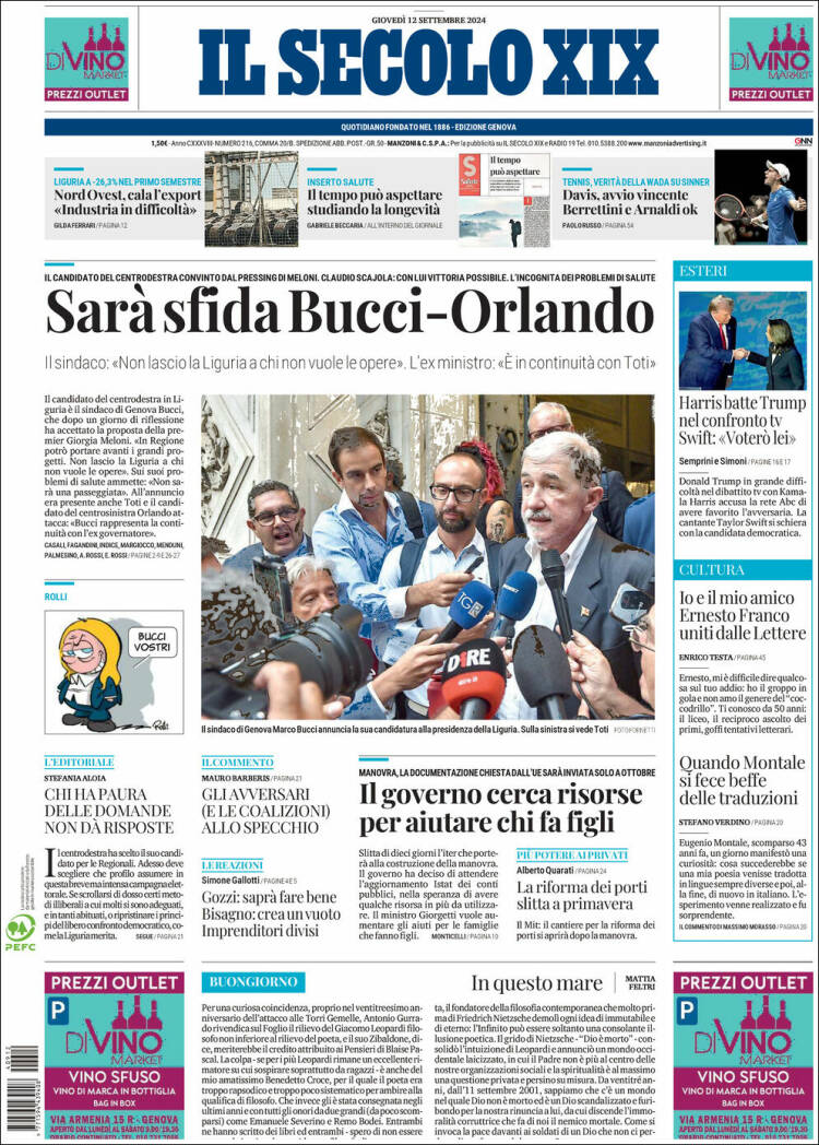 Portada de Il Secolo XIX (Italia)